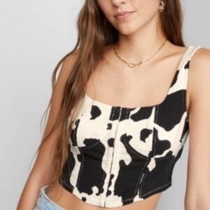 Lone Star Black & White Cow Print Crop Tank